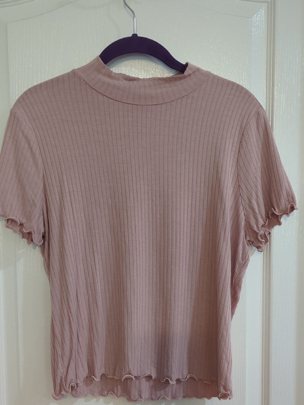 Candie's Mauve/ Dusty Pink Ribbed Mock Neck Short Sleeve Top XL